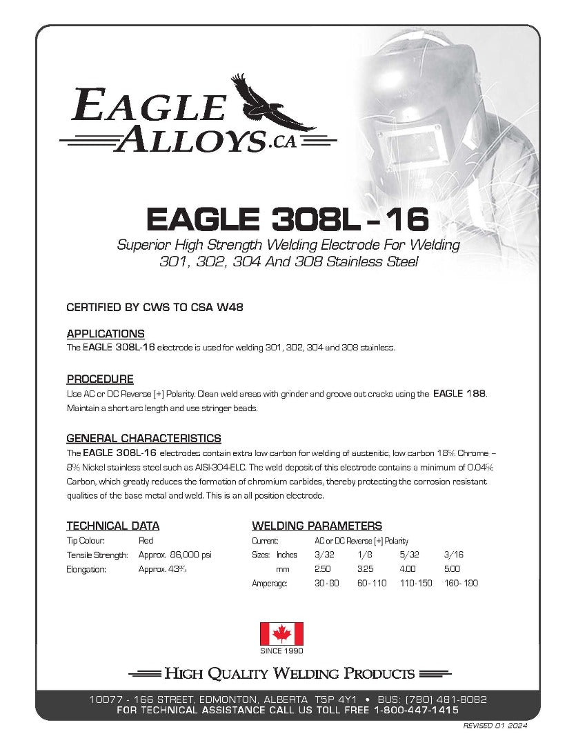 EAGLE 308 L-16 Welding Electrode: High Strength for Stainless Steel PDF: Applications, Procedure, General Characteristics, Technical Data, Welding Parameters